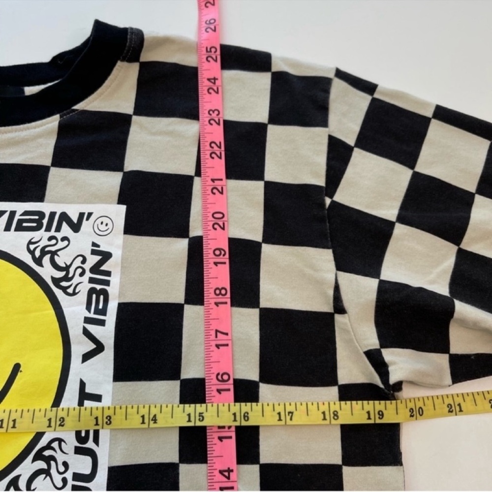 Forever 21 Long Sleeve Tee Checkered Just Vibin’ Happy Face Women’s Size Small - Picture 7 of 10